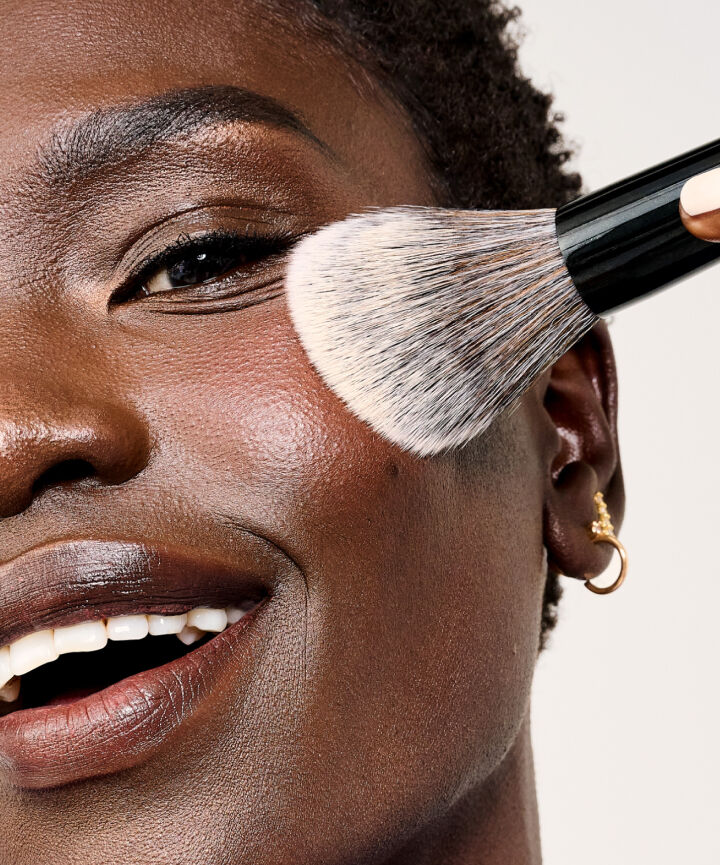 Close up of Model's face, cheek angle