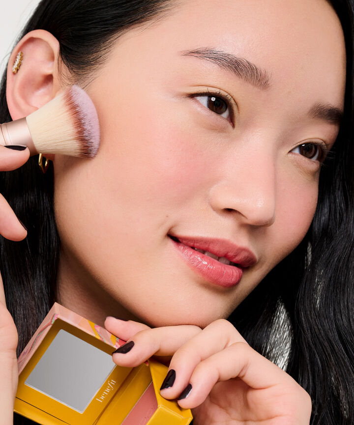 Close up of Model's face, cheek angle