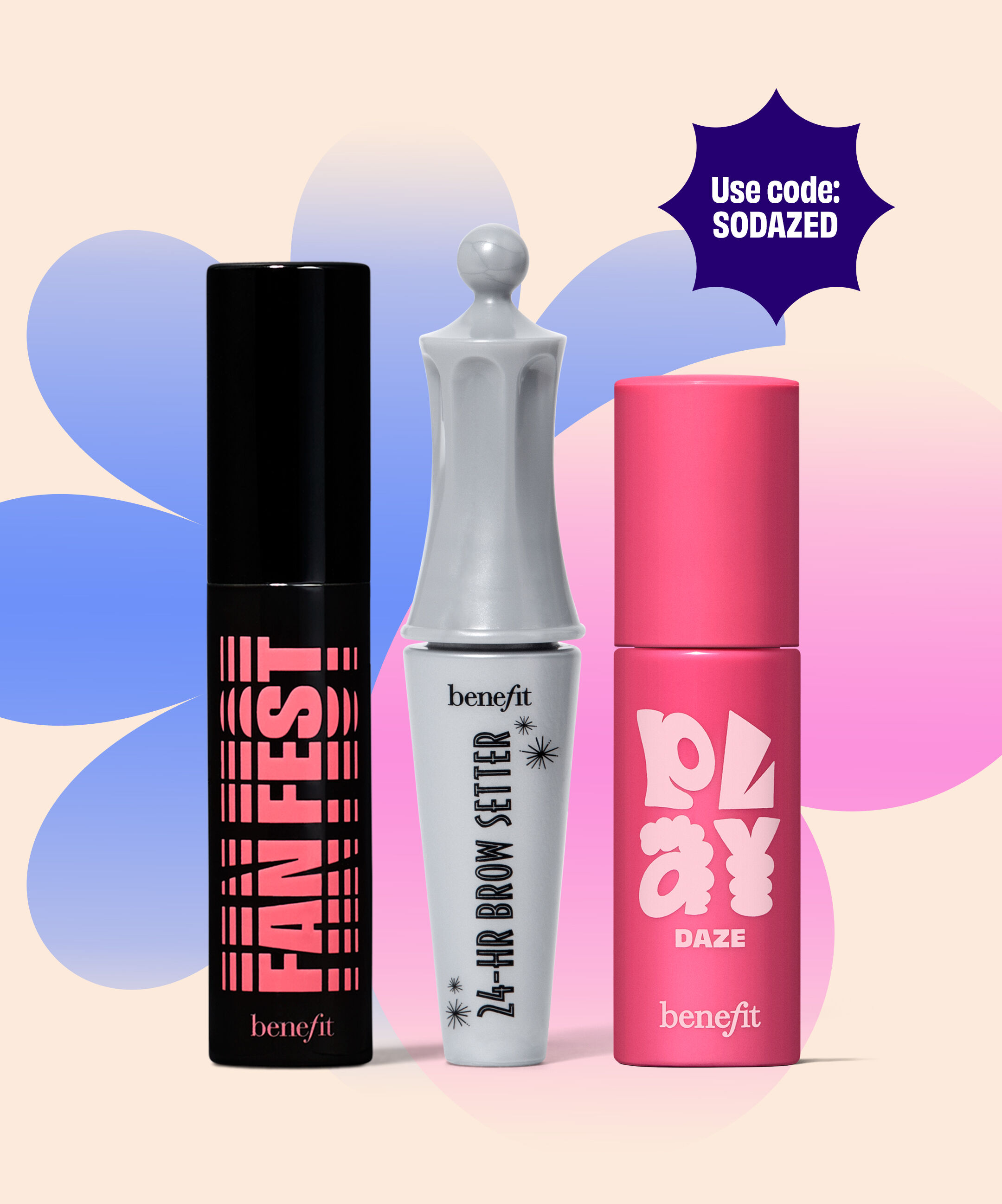 Get Play Daze, Fan Fest, and 24HR Brow Setter when you spend $65 or more!    Code: SODAZED