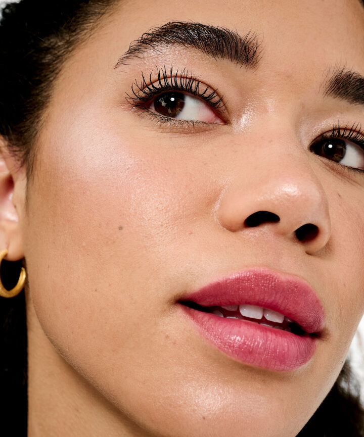 Close up of Model's face, cheek angle