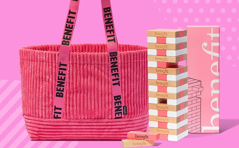 Free Benefit Corduroy bag and Jenga set with 200 hearts