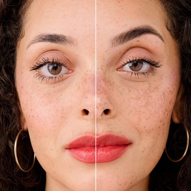 Model before and after application shade 4